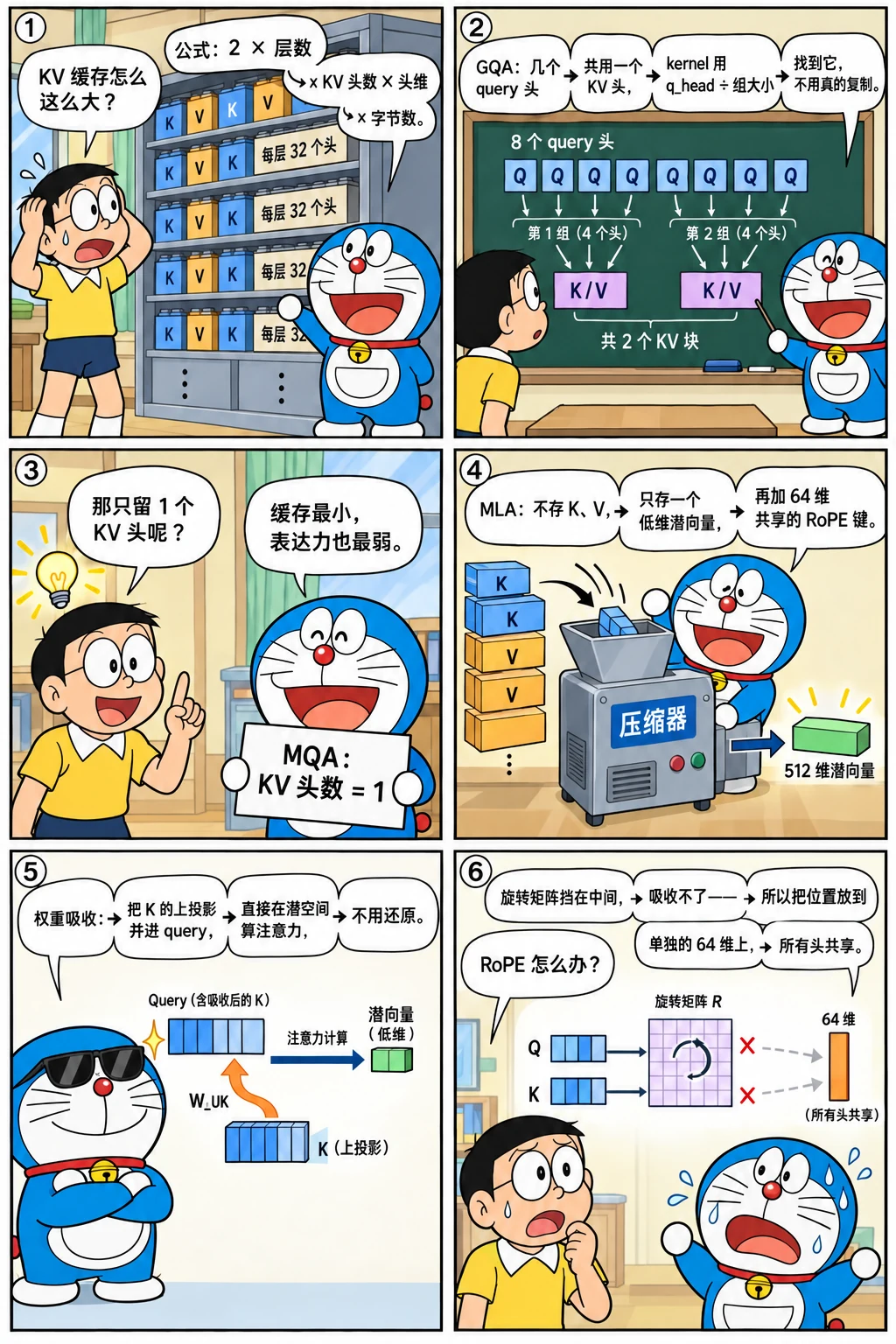 漫画：MQA、GQA 与 MLA：把 KV 缓存变小