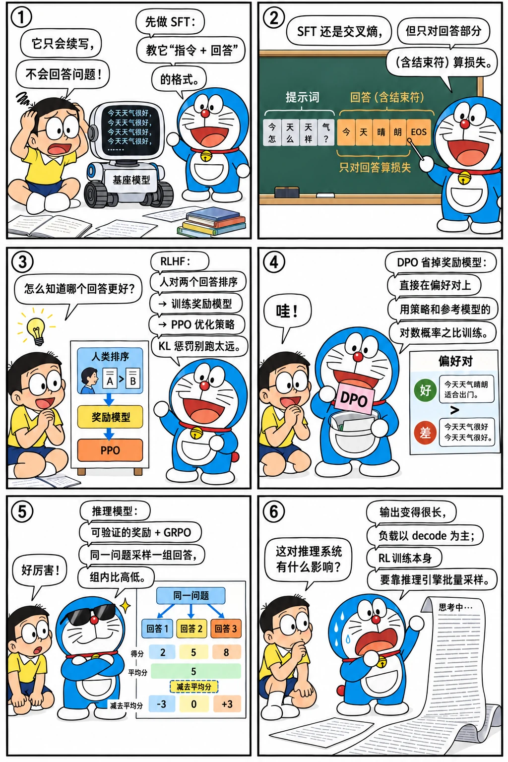 漫画:SFT、RLHF、DPO 与推理模型