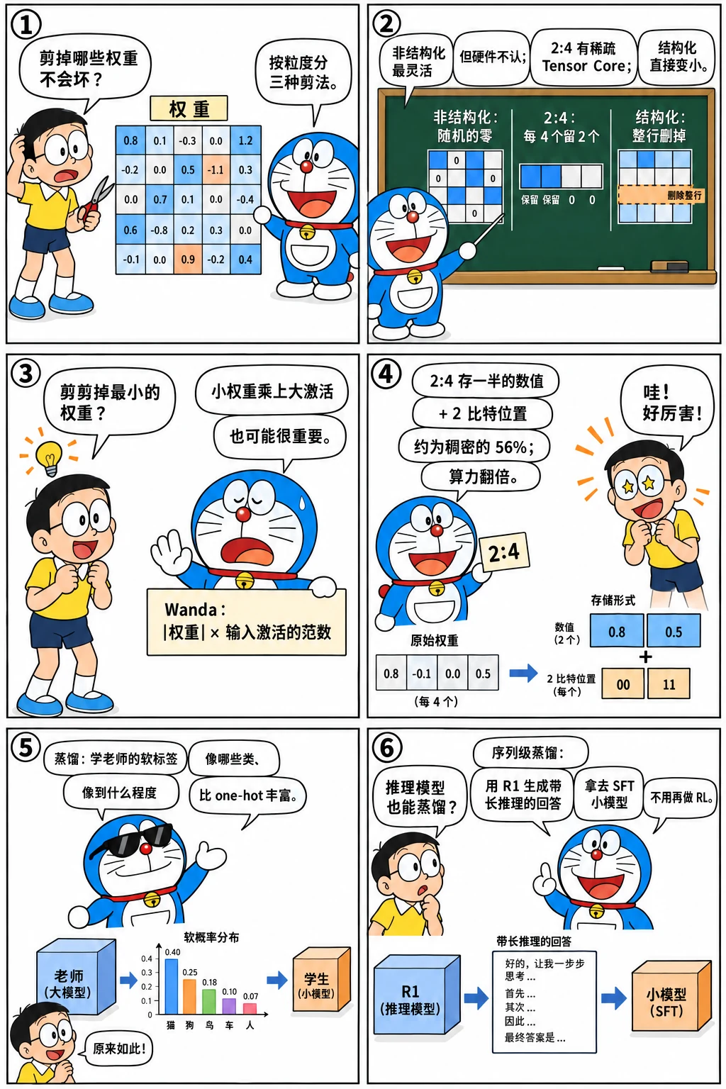 漫画：剪枝、2:4 稀疏与蒸馏
