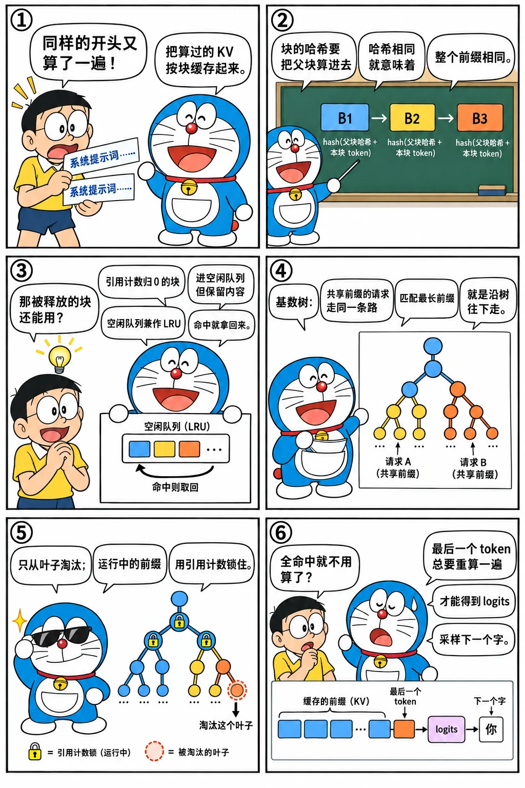 漫画:前缀缓存:哈希块与基数树
