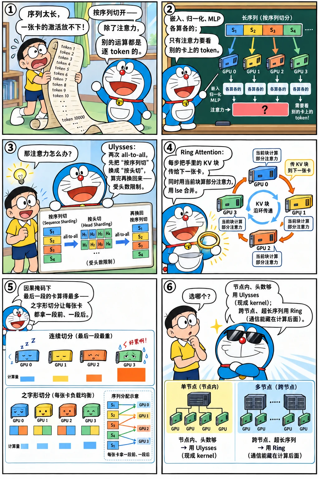 漫画：上下文并行：Ring 与 Ulysses