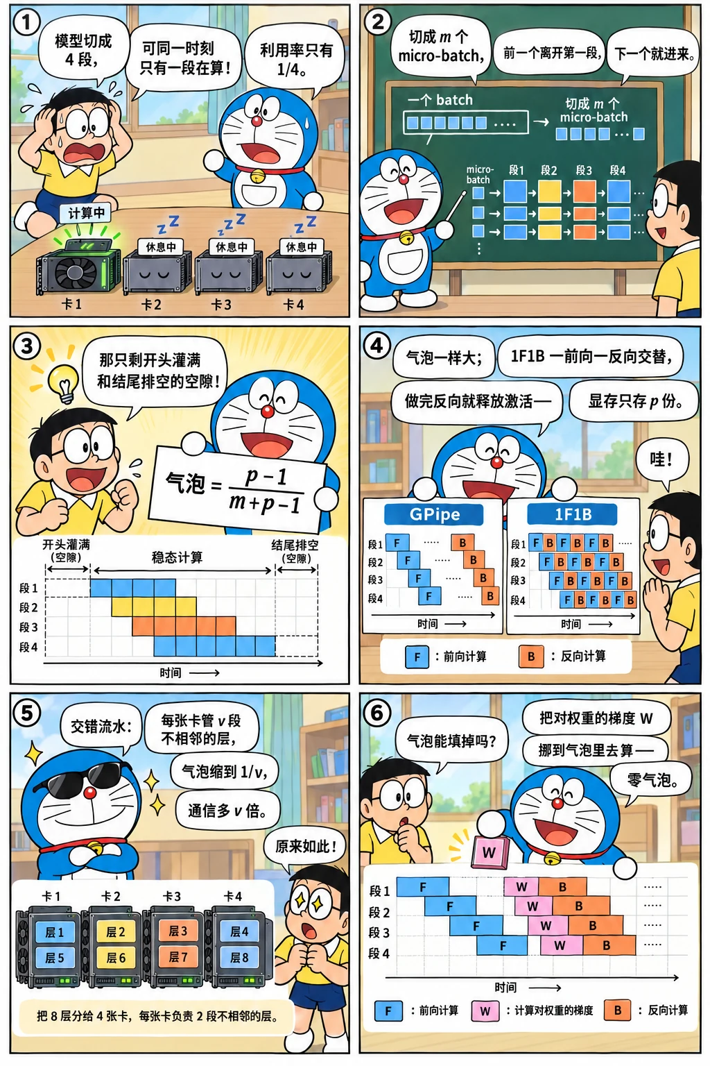 漫画:流水线并行与气泡